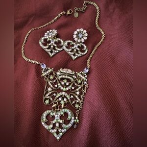 Lavender and green gemstone necklace with matching clip on earrings.